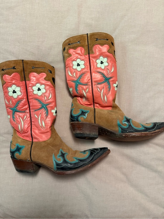 Frye Shoes - Old Gringo Coral Floral Western Cowboy Boots - Suede Leather